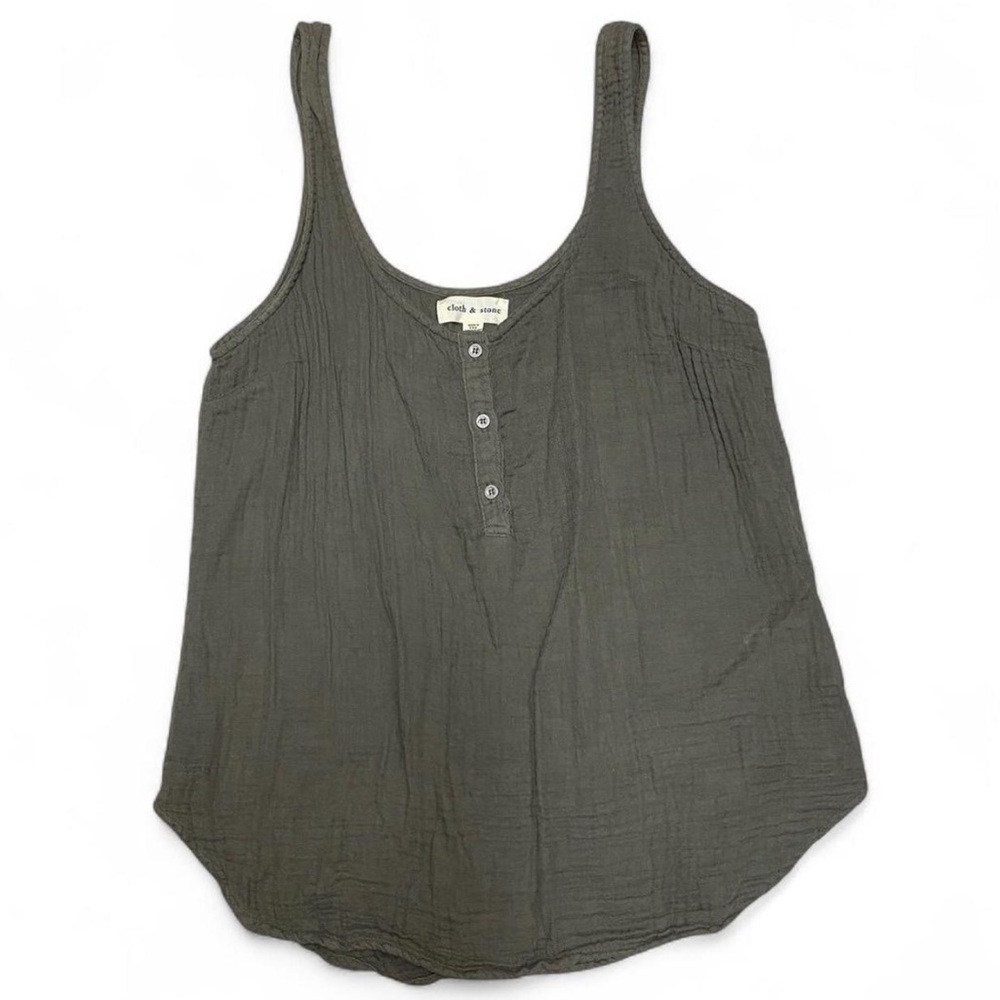 Anthropologie Cloth&Stone Army Green Henley Tank Top